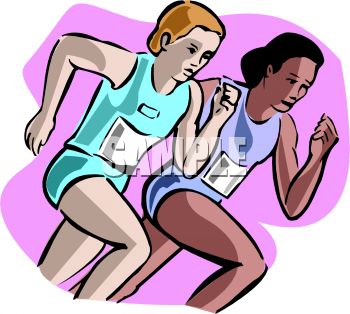 Clip Art: Two Girls Running a.