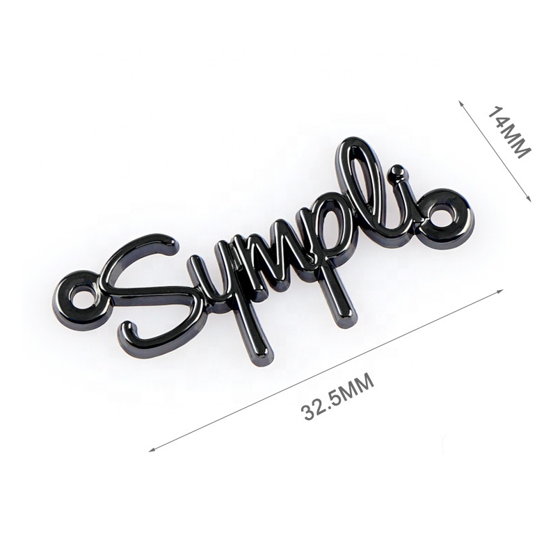 Swimwear Design Brand Letters Logo Sewing Metal Label,Custom Gunmetal Metal  Tag With 2 Holes For Clothing And Bags.