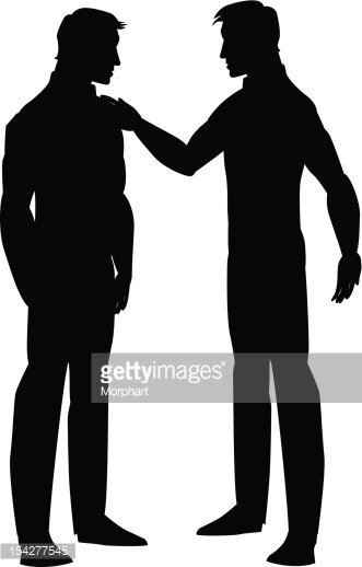 Silhouette of two men talking Clipart Image.