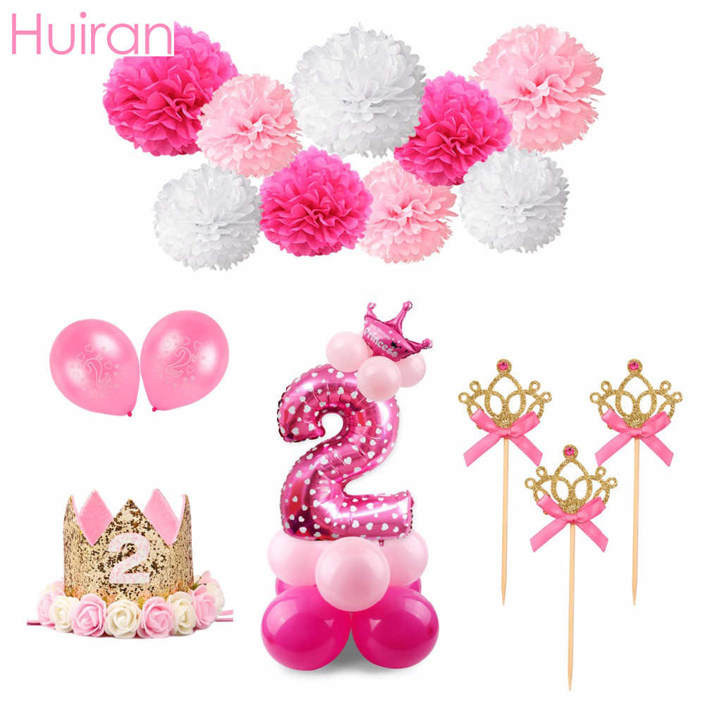 HUIRAN Pink 2nd Birthday Outfit 2 Year Birthday Party Decor.