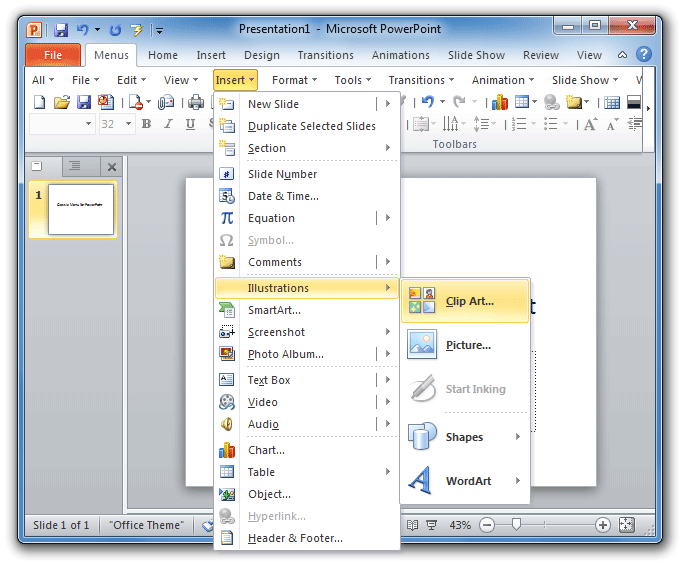 Where is Clip Art in Microsoft PowerPoint 2007, 2010, 2013 and 2016.