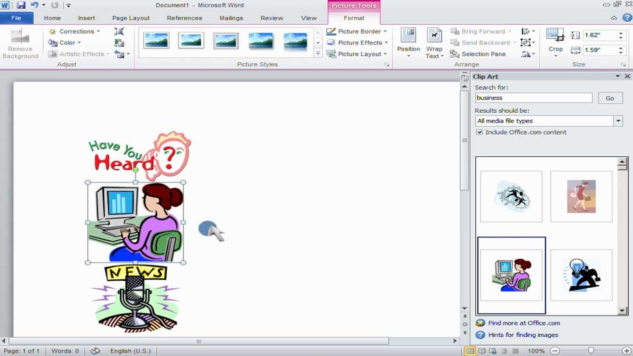 How to insert Clipart in Microsoft Office Word 2010.
