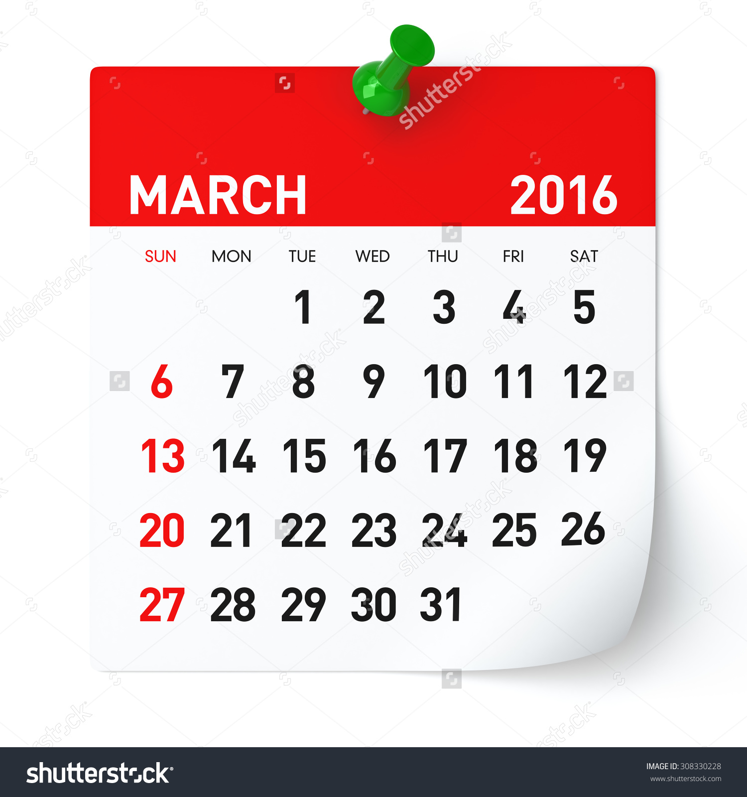 March 2016 calendar clipart.