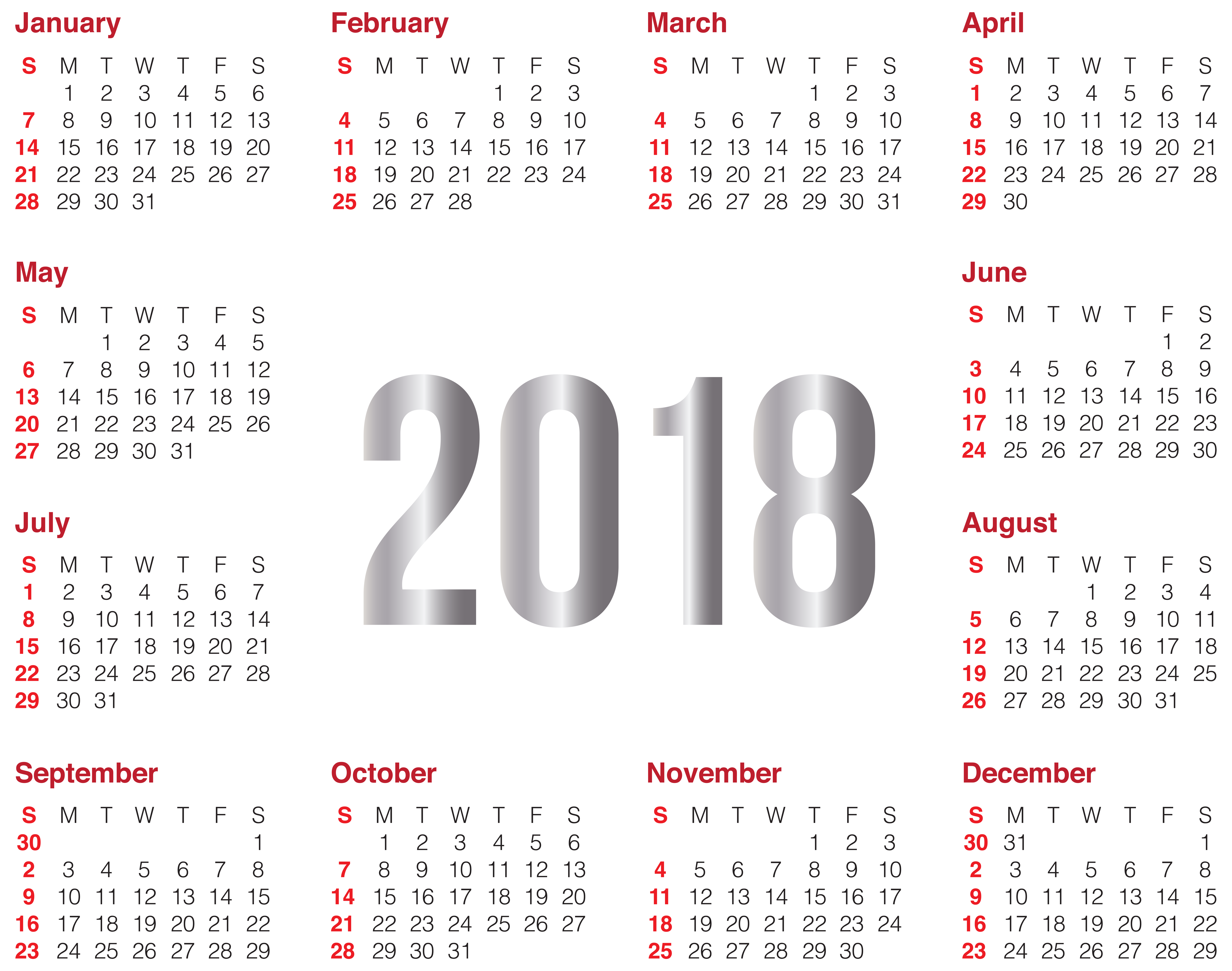 2018 Transparent Calendar PNG Clip Art Image.