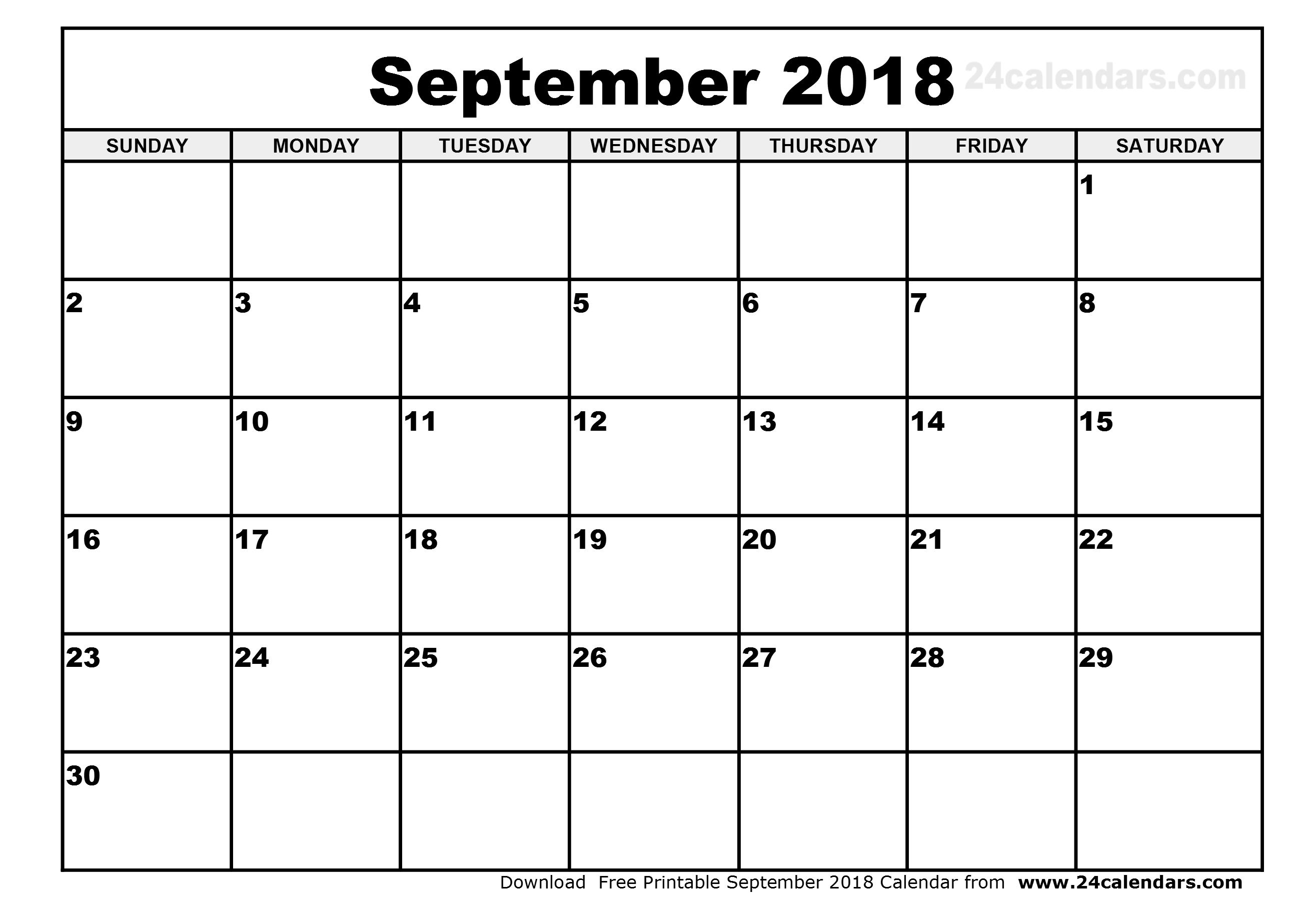 September 2018 Calendar Clipart.