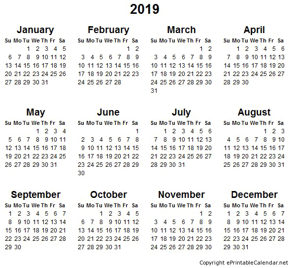 2019 Calendar PNG Transparent Images.