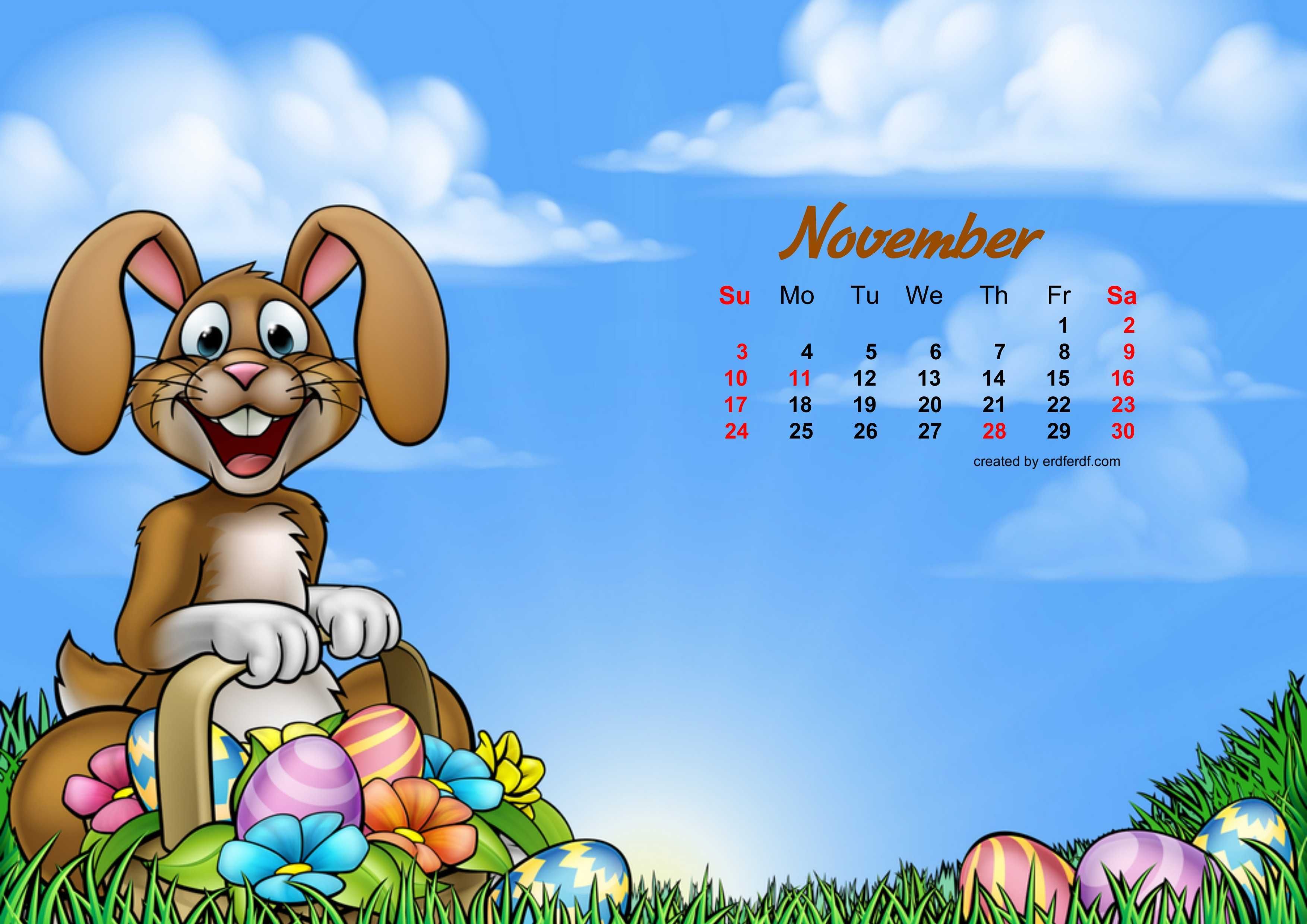 Easter Bunny December 2019 Desktop Calendar Wallpaper Blue.