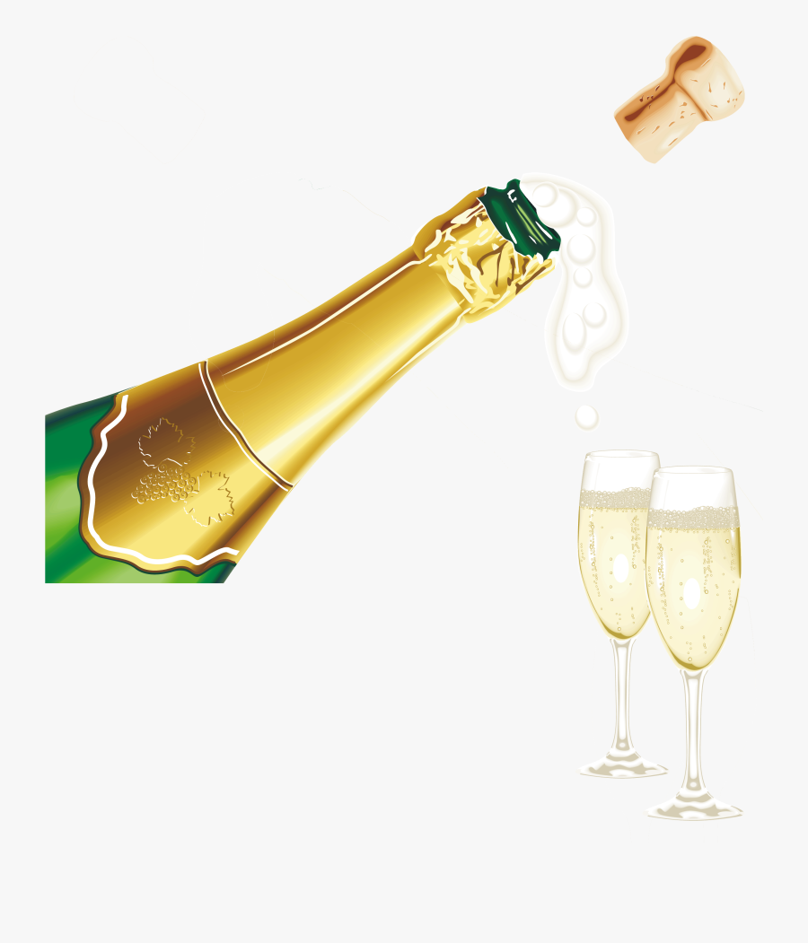 New Year Champagne With Glasses Png Clipart Picture.