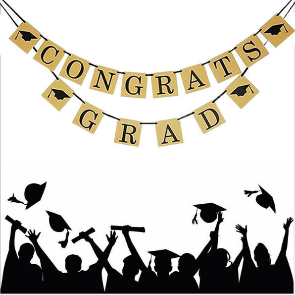 2019 Vintage Grad Congrats Bunting Banner Graduation Cap Hang Party Decor.