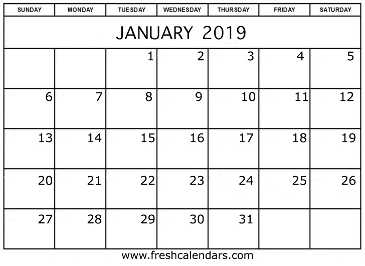 January 2019 Calendar Clipart.
