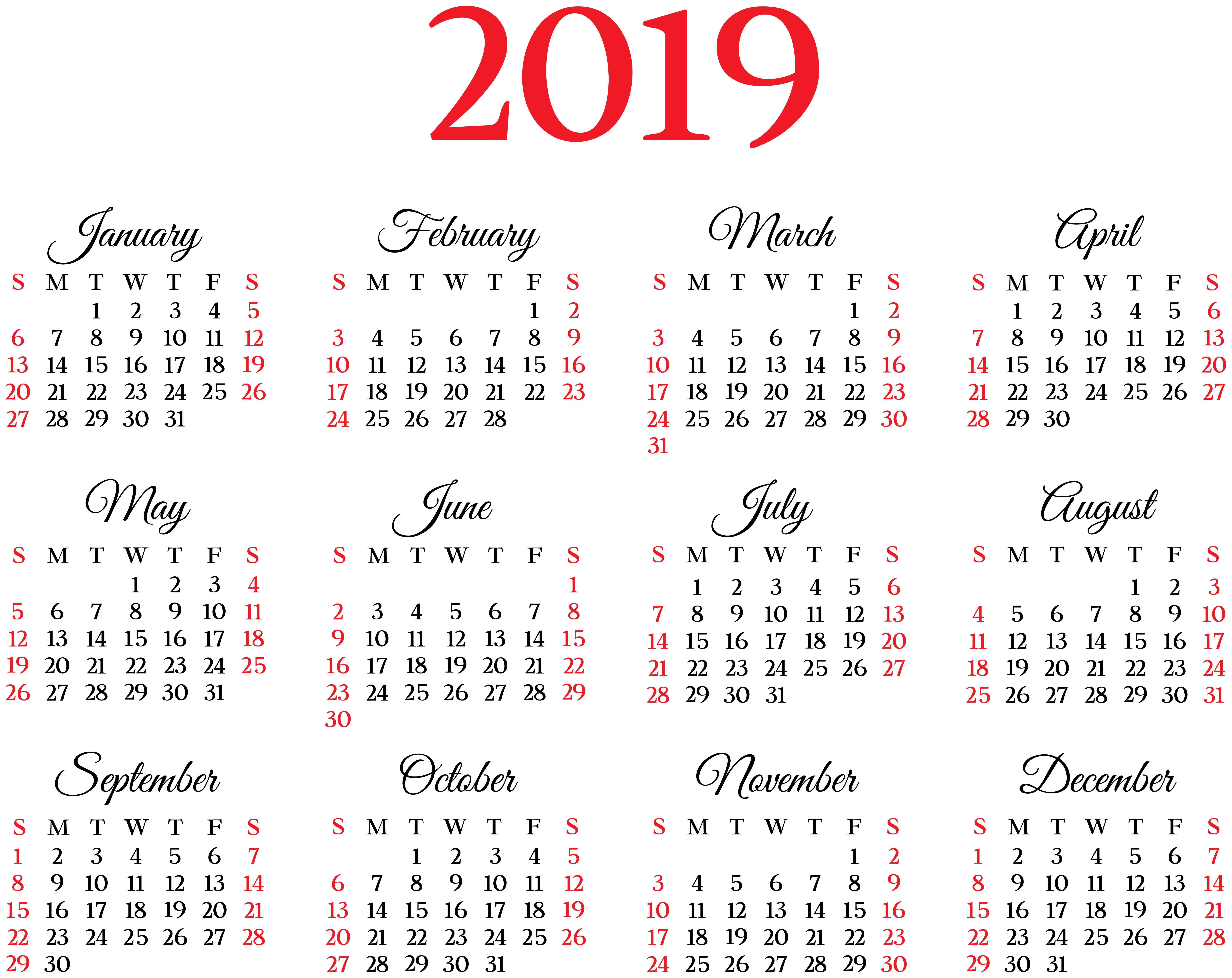 Vector graphics Calendar Image (Week starts Sunday) Portable.