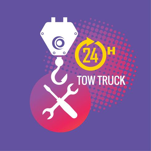 Car tow service, 24 hours, truck , isolated icon or logo on.