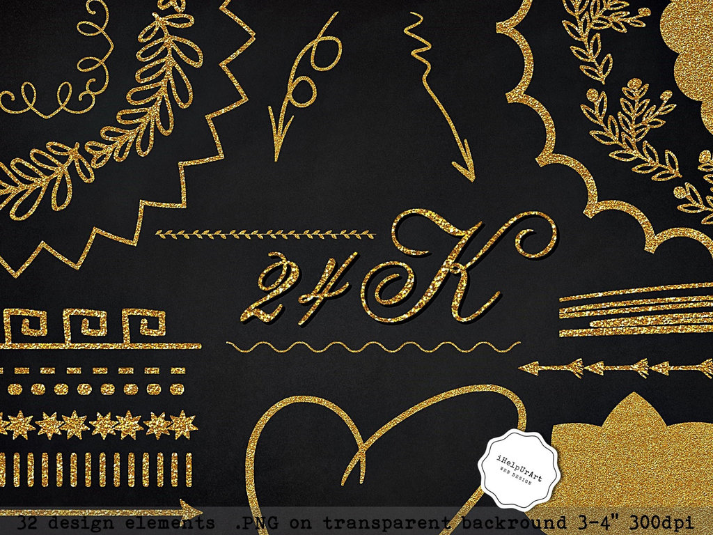 FREEBIE! 24K Gold Design Elements Clipart PNG by.