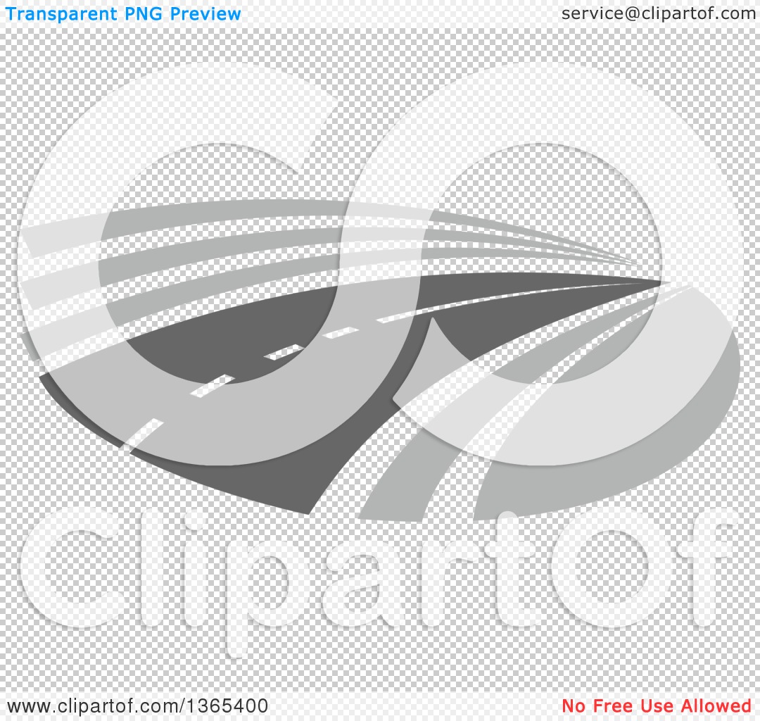 Clipart of a Grayscale Curving Two Lane Road.