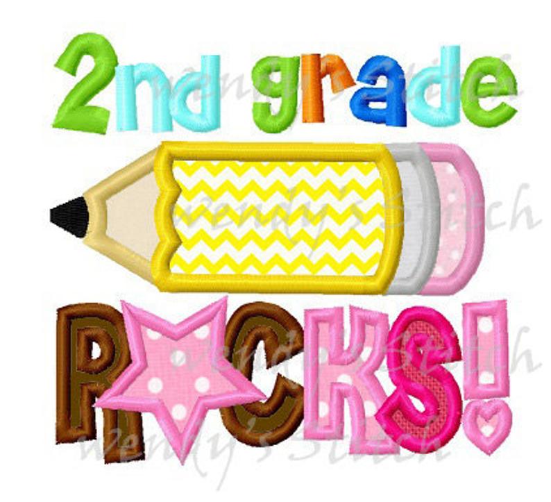 2nd grade rocks pencil applique machine embroidery design instant download.