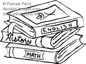 Black and White Clip Art Illustration of a Stack of Text Books.