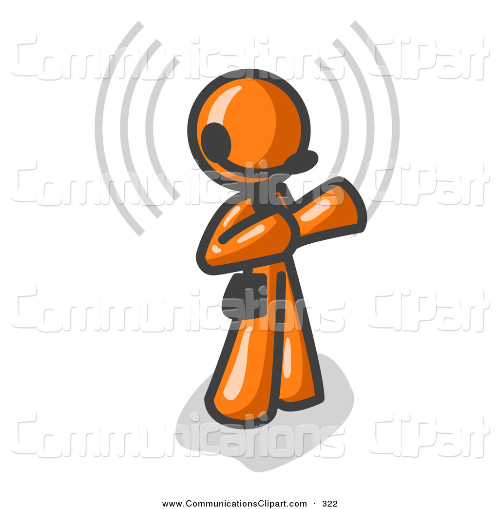 Communication Clipart of a Cute Orange Customer Service.