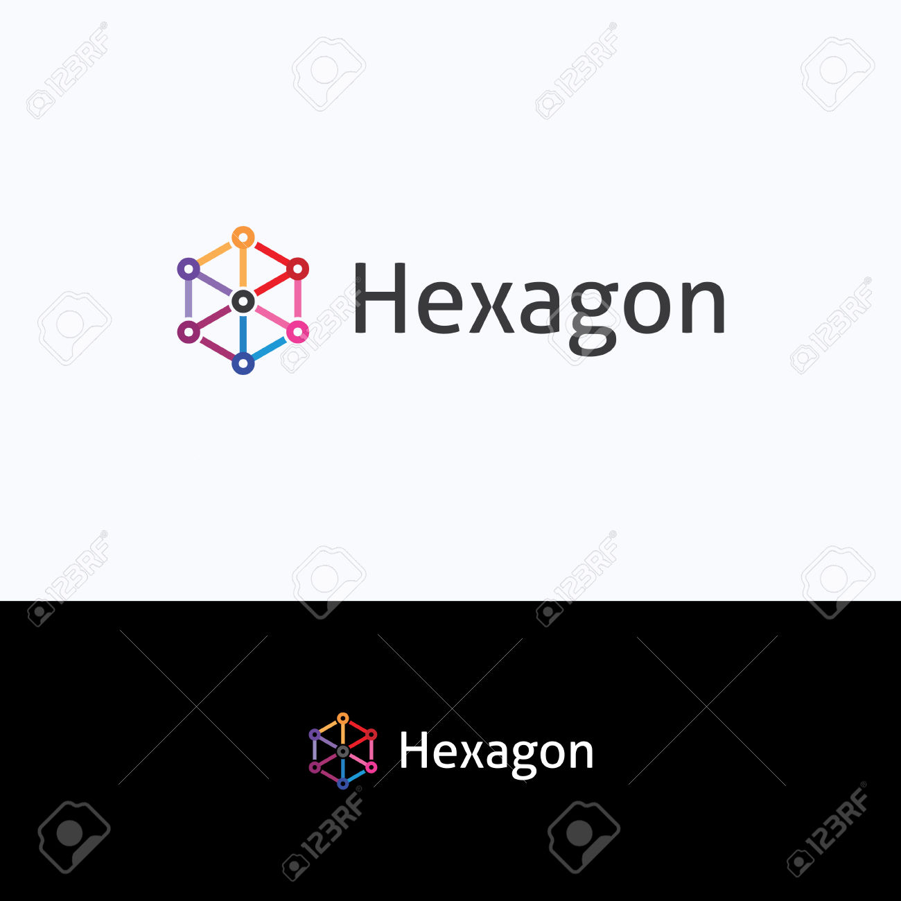 Hexagon 3D Cube Frame Logo Bright Multicolor Royalty Free Cliparts.