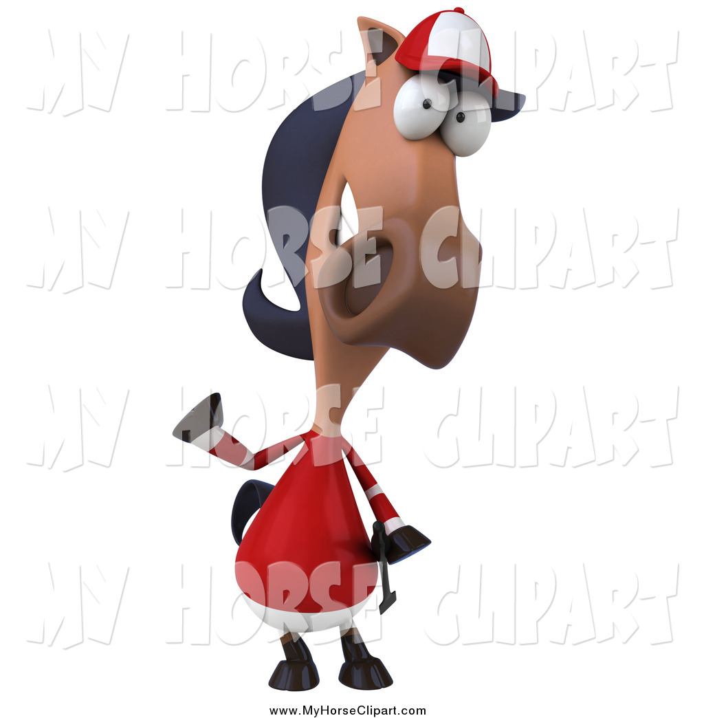 Clip Art of a 3d Polo Horse Facing Front and Waving by Julos.