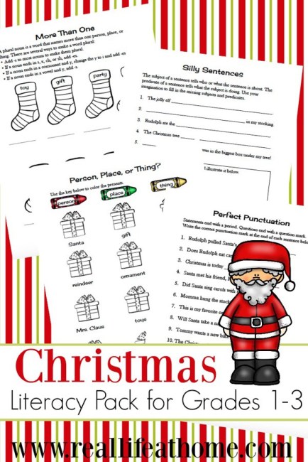 Christmas Language Arts Worksheets Packet for 1st.