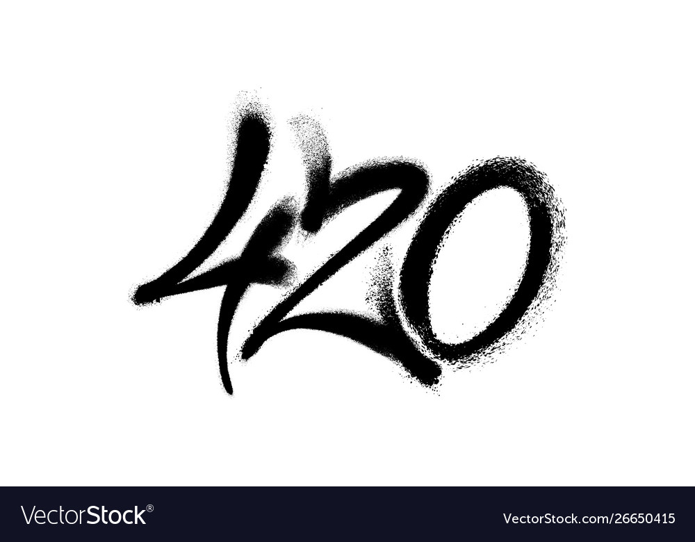 Sprayed 420 tag graffiti with overspray in black.