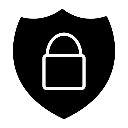 Security Shield With Lock Pixel Perfect Vector Silhouette.