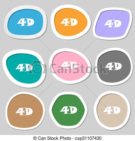 Vectors of 4D sign icon. 4D.