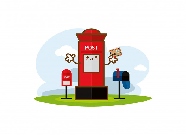 Red post box with vertical pillar letterbox Vector.