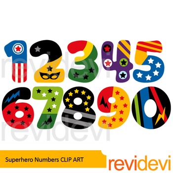 Superhero numbers clip art.