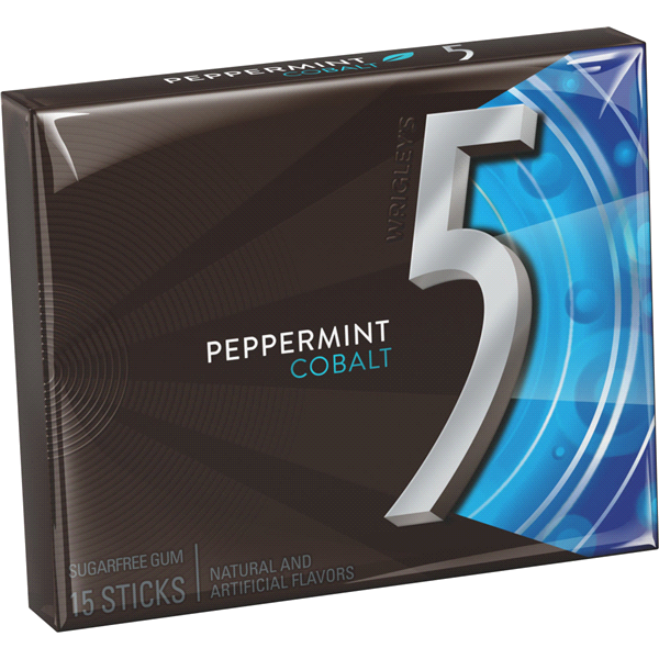 5 Gum, Sugar Free Peppermint Cobalt Chewing Gum, 15 pc.