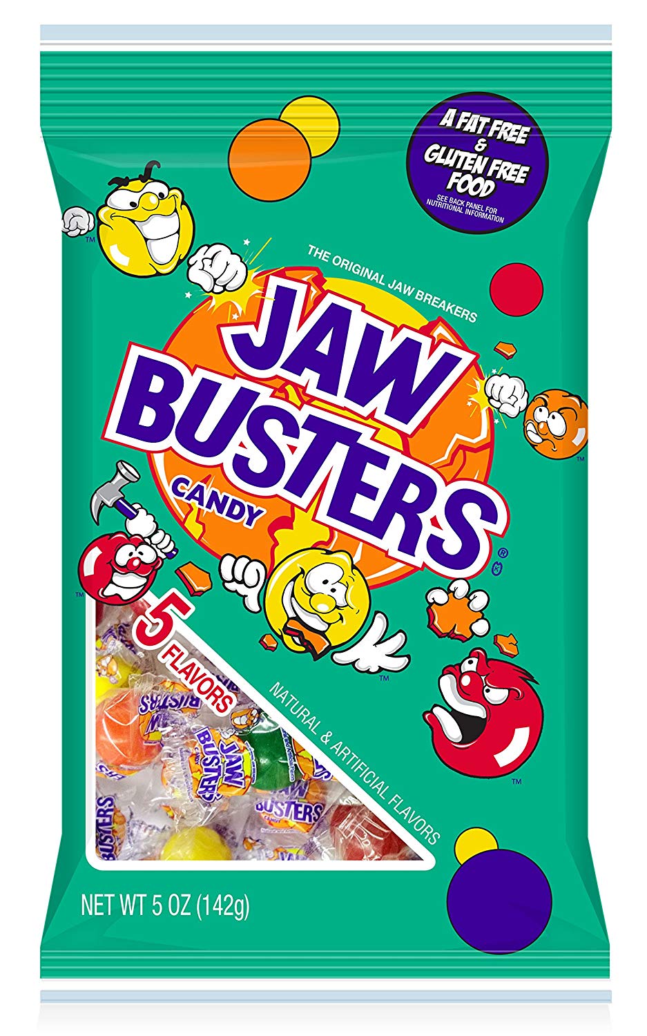 Jaw Buster Candy, Assorted Fruit Flavors, 5 Ounces.