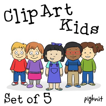 Set of 5 Kids Clip Art png, Cartoon Kids, Boy Clip Art Png, Girl Clip Art  Png.