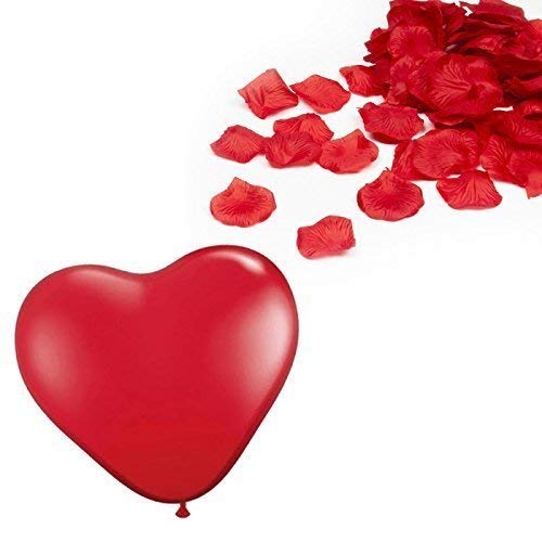 1000 Valentine\'s Day Red Rose Petal Decoration & 12 Red Heart.