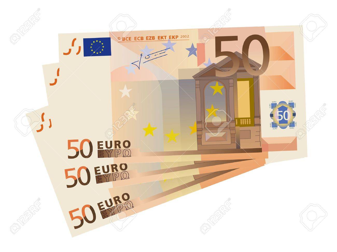 Vector Drawing Of A 3x 50 Euro Bills (isolated) Royalty Free.