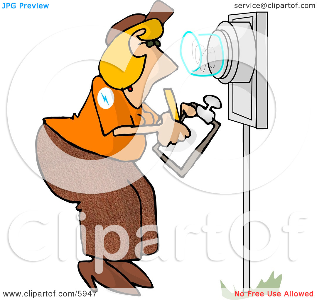 Electric Meter Reader Writing Down Electricity Usage Clipart.
