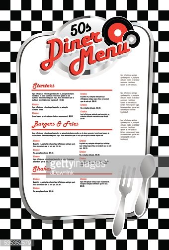 Late Night Retro 50s Diner Menu Layout Stock Vector.