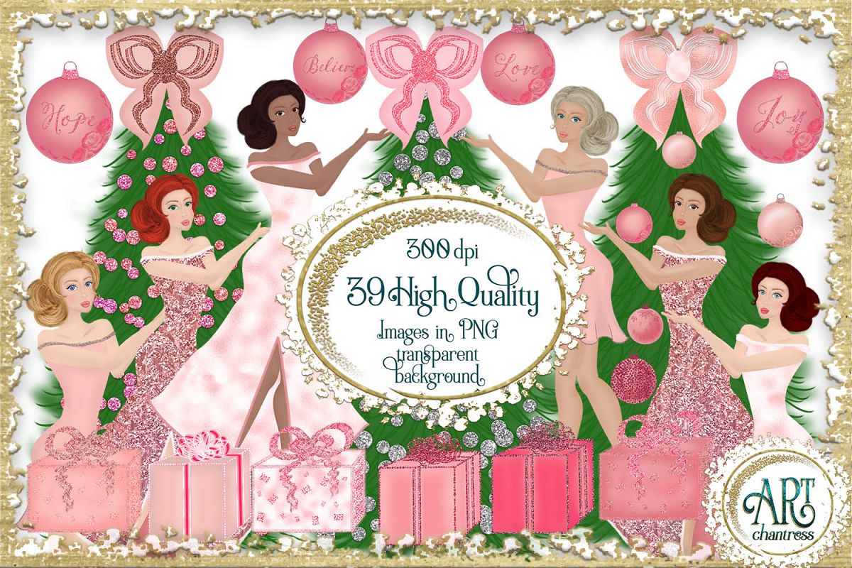 Pink Christmas Glitter Clipart 39 PNG Illustrations.