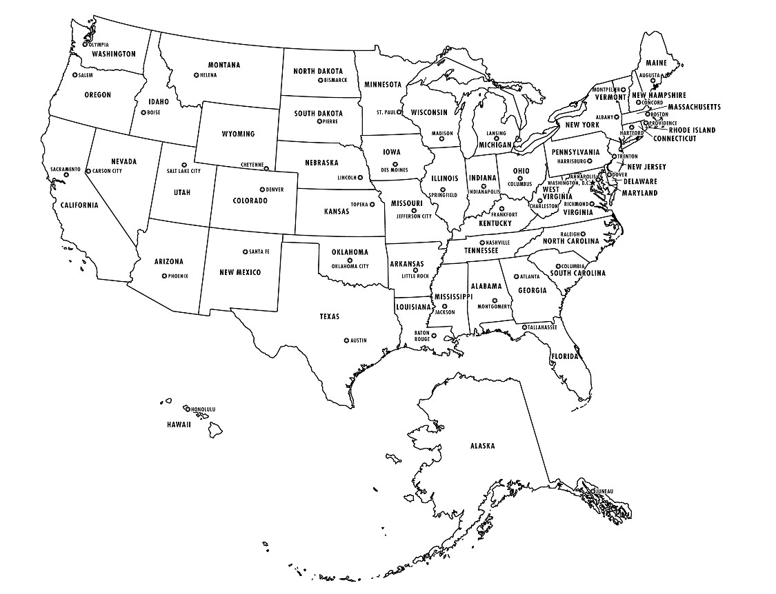 Free United States Map Black And White Printable, Download.