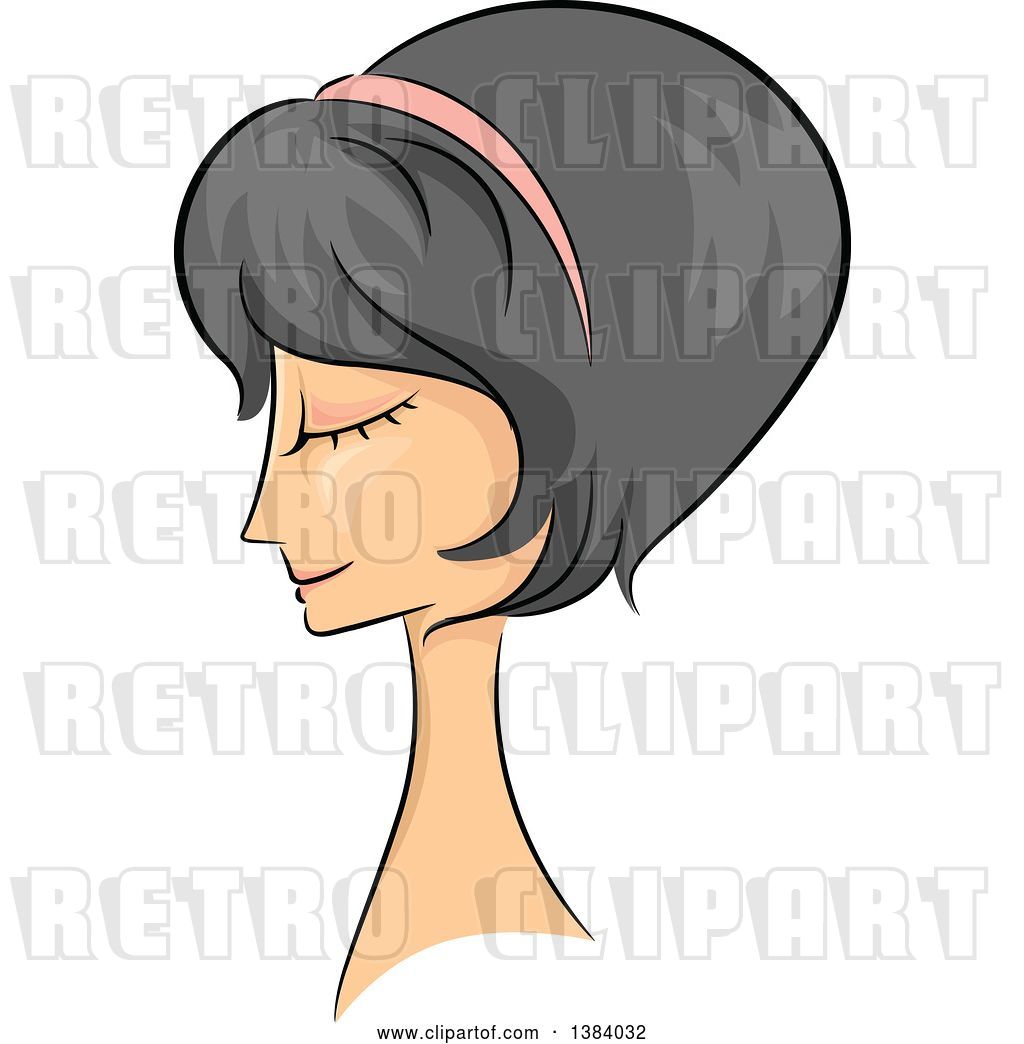 Vector Clip Art of Retro Sketched Asian Lady in Profile.