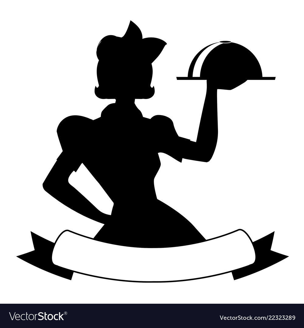 Silhouette of waitress style 50s carrying a tray.