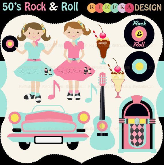 50's Rock and Roll Clipart Set in 2019.