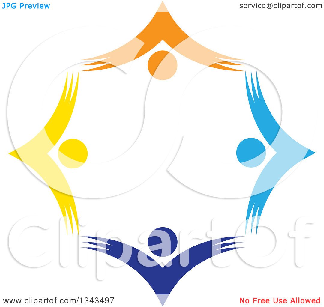 Clipart of a Teamwork Unity Circle of Colorful People Cheering or.