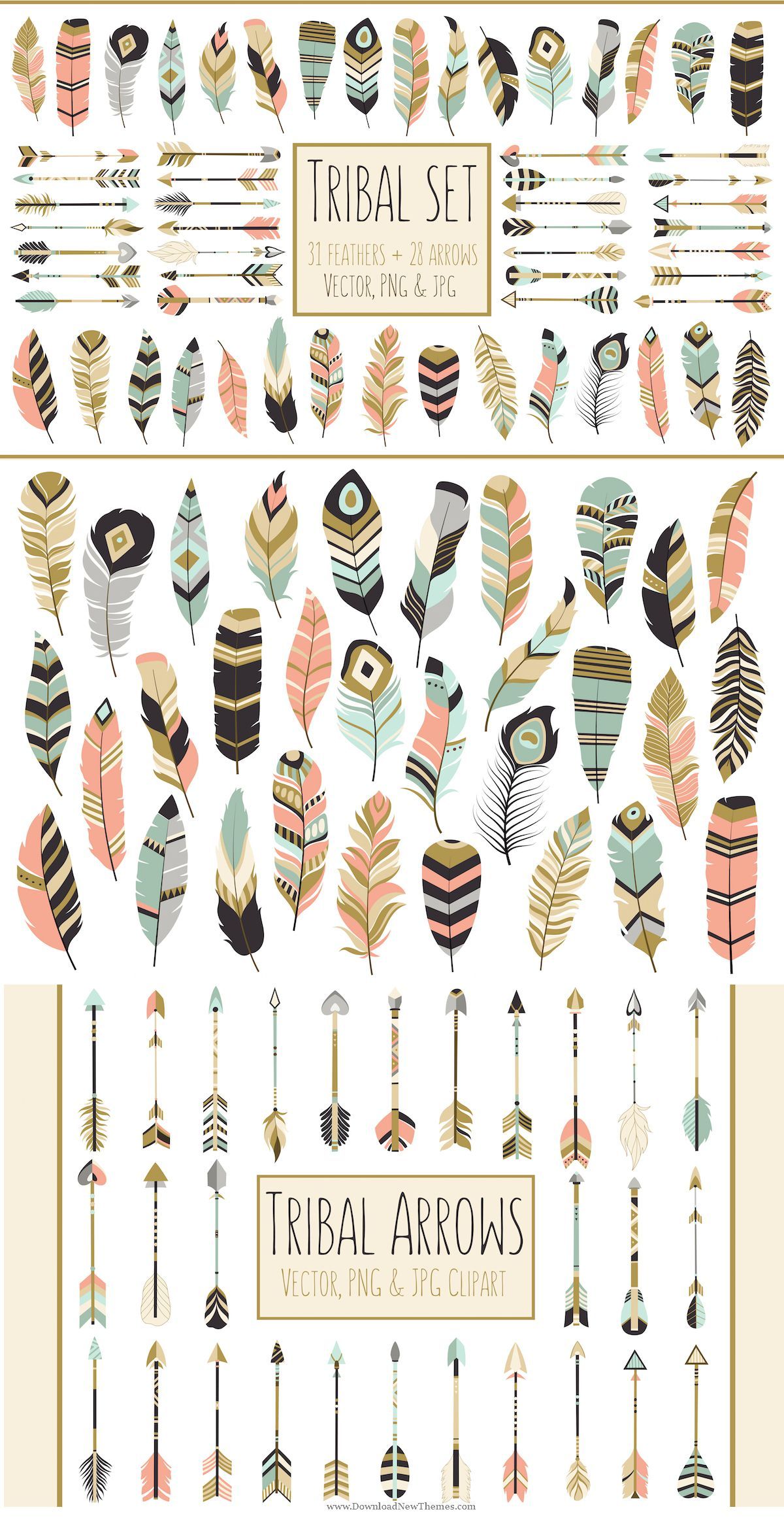 59 Arrows & Feathers Tribal Clipart.