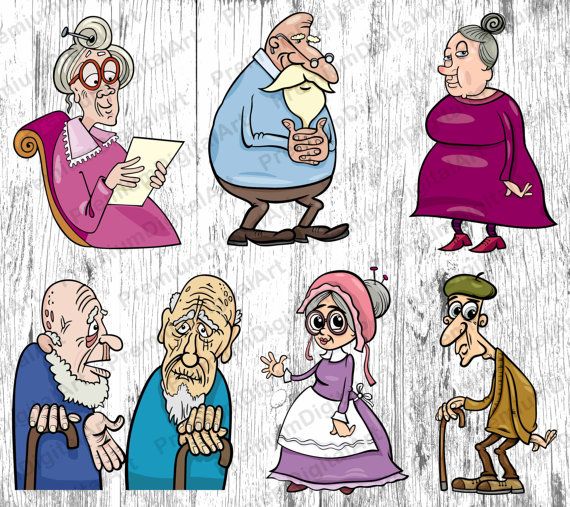 6 Cartoon old lady,Cartoon old man,grandfather Cartoon.