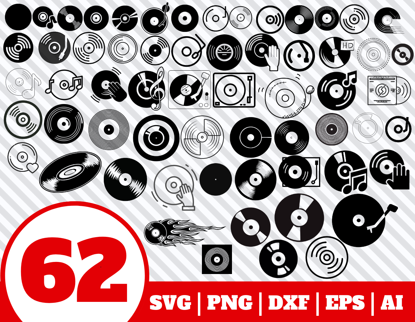 62 Vinyl Record SVG BUNDLE.