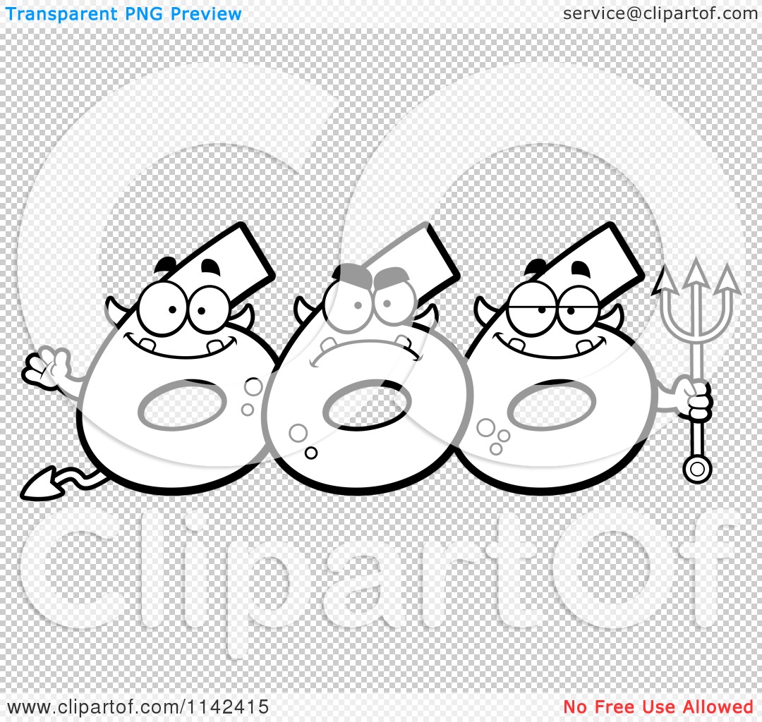 Cartoon Clipart Of A Black And White Three Number Six 666 Devils.