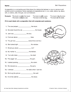 Prepositions: 6th Grade Reading Skills.