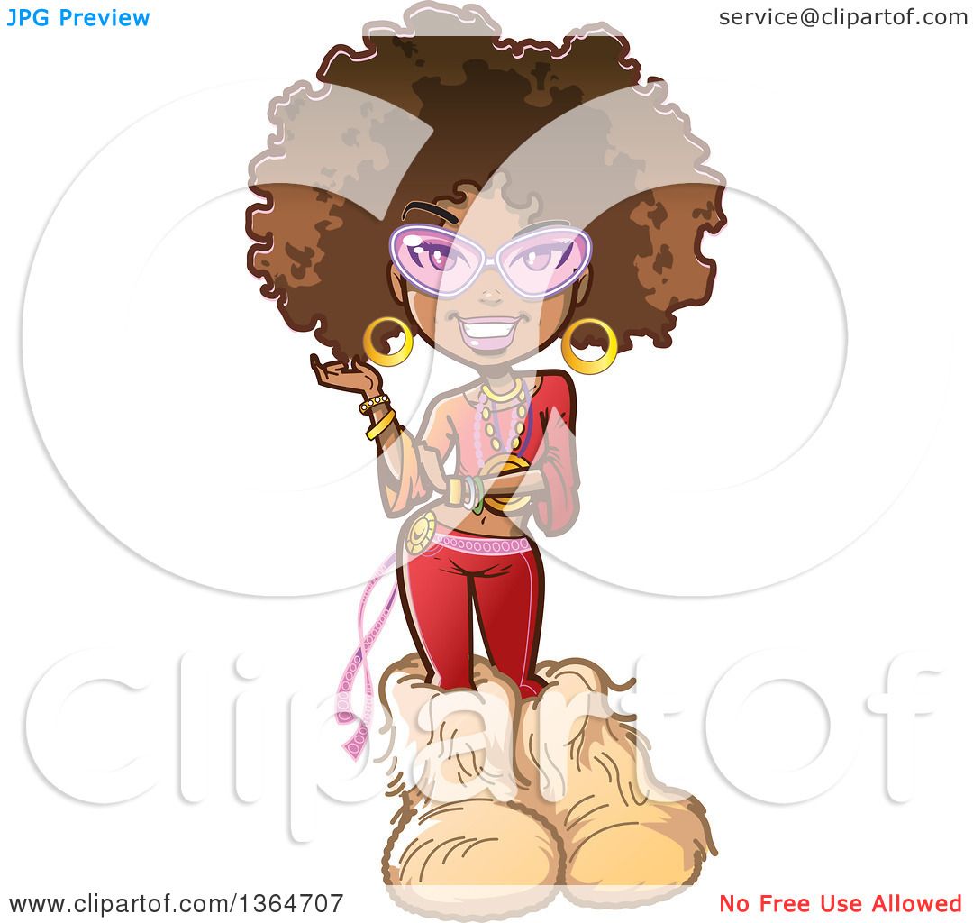 Clipart of a Cartoon Funky Pretty 70s Black Woman with an Afro.