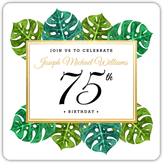 Elegant Tropical Surprise 75th Birthday Invitation.