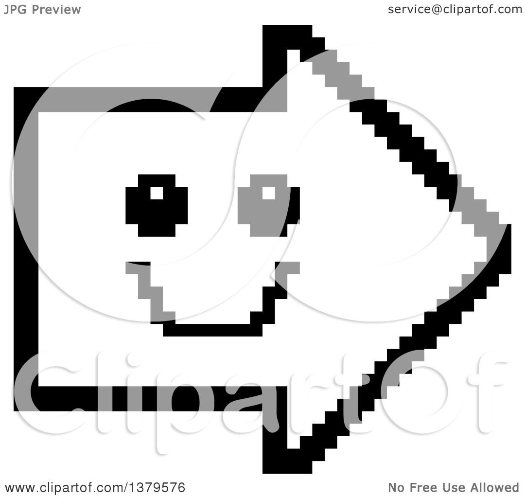 Clipart of a Black and White Happy Smiling Arrow in 8 Bit.